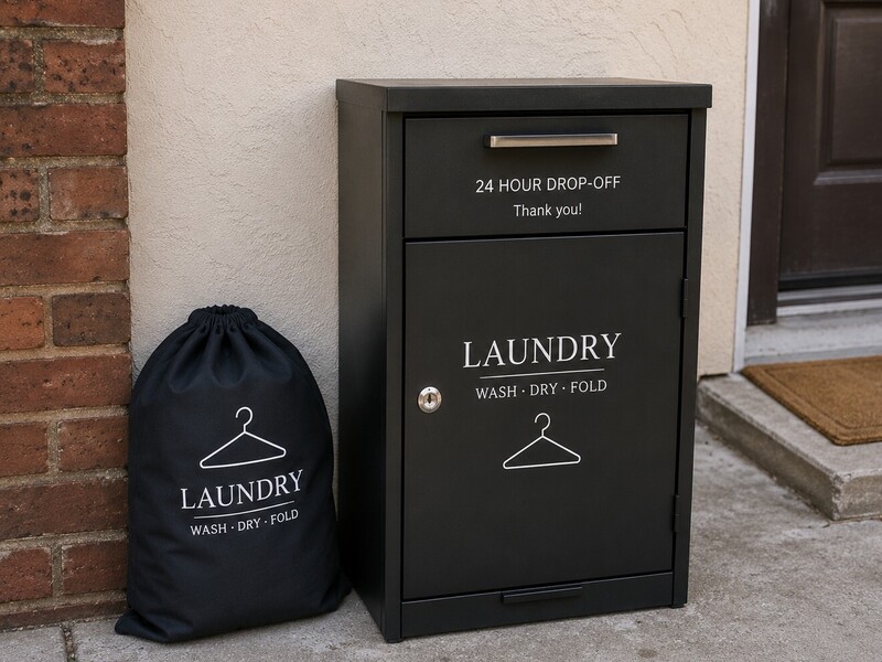 Secure laundry drop-off box and bag
